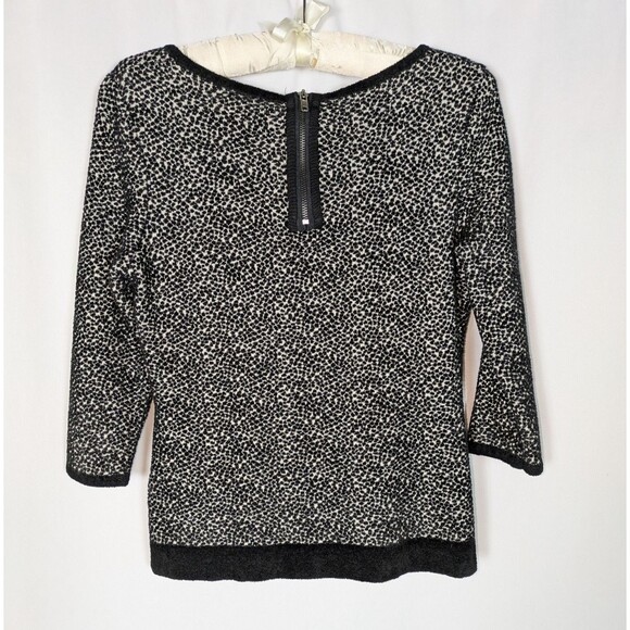 Moth Anthropologie Sweater S Lana Black White Terry Cloth 3/4 Sleeve Zipper Back - Picture 5 of 10